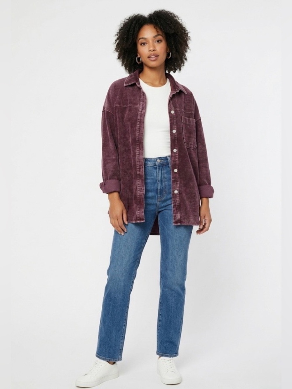 Zenana Oversized Vintage Washed Corduroy Shacket Purple Size M